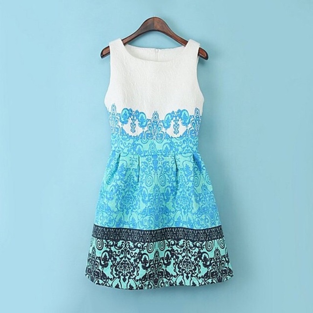 Baroque Embossed A-Line Sleeveless Dress